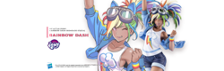 Size: 1920x616 | Tagged: safe, kotobukiya, character:rainbow dash, species:human, armpits, female, humanized, kotobukiya rainbow dash, simple background, solo, transparent background, winking at you