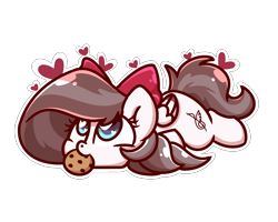 Size: 2560x2048 | Tagged: safe, artist:sugar morning, oc, oc only, oc:aurelia freefeather, species:pegasus, species:pony, bow, clothing, colored wings, colored wingtips, cookie, cute, female, food, hair bow, heart, heart eyes, laying on stomach, looking up, mare, nom, ocbetes, prone, simple background, solo, sugar morning's lying ponies, transparent background, weapons-grade cute, wingding eyes, wings