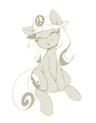 Size: 1375x1752 | Tagged: safe, artist:jessy, idw, species:pony, clothing, female, goops for stuff, hat, idw micro series, mare, monochrome, peace symbol, solo, unnamed character, unnamed pony