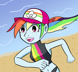 Size: 1814x1668 | Tagged: safe, artist:artiks, character:rainbow dash, newbie artist training grounds, my little pony:equestria girls, atg 2020, beach, clothing, solo, swimsuit