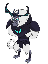 Size: 1500x2000 | Tagged: safe, artist:alvaxerox, idw, character:storm king, g4, my little pony: the movie (2017), antagonist, armor, claws, comic, crown, eyebrows, fangs, frown, hands behind back, horns, jewelry, male, my little pony: the movie prequel, regalia, simple background, solo, tail, trace, transparent background, vector, yeti