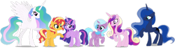 Size: 1280x354 | Tagged: safe, artist:linleo-verse, artist:selenaede, artist:strawberry-spritz, idw, character:princess cadance, character:princess celestia, character:princess luna, character:radiant hope, character:sunset shimmer, character:twilight sparkle, character:twilight sparkle (alicorn), species:alicorn, species:pony, alicornified, alternate universe, bases used, flowing hair, flowing mane, flowing tail, flowy hair, flowy mane, flowy tail, hopecorn, princess radiant hope, queen cadence, queen sunset shimmer, queen twilight sparkle, race swap, sextet, simple background, transparent background, wavy hair, wavy mane, wavy tail