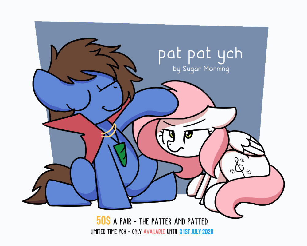Size: 1000x800 | Tagged: safe, artist:sugar morning, oc, oc only, oc:bizarre song, oc:sugar morning, species:pegasus, species:pony, advertisement, angry, animated, annoyed, cape, clothing, commission, cute, female, frame by frame, gif, head pat, horn necklace, male, mare, oc x oc, pat, patting, shipping, simple background, stallion, straight, sugar morning is not amused, sugarre, text, unamused, ych advertisement, your character here