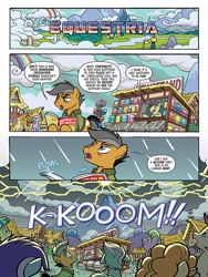 Size: 768x1024 | Tagged: safe, artist:tonyfleecs, idw, character:coco pommel, character:daisy, character:lyra heartstrings, character:quibble pants, character:roseluck, comic, imminent crossover, imminent invasion, lightning, moments before disaster, rant