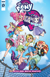 Size: 1988x3056 | Tagged: safe, artist:pencils, edit, editor:michaelsety, idw, character:applejack, character:fluttershy, character:pinkie pie, character:rainbow dash, character:rarity, character:sunset shimmer, character:twilight sparkle, character:twilight sparkle (scitwi), species:eqg human, my little pony:equestria girls, armpits, boots, clothing, converse, human coloration, humane five, humane seven, humane six, march radness, shoes, skirt