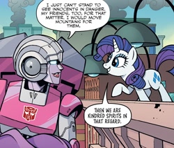 Size: 1110x952 | Tagged: safe, idw, character:rarity, species:pony, g4, arcee, cropped, crossover, manehattan, transformers