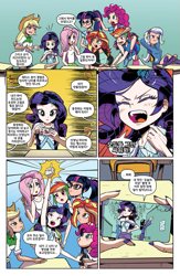 Size: 773x1188 | Tagged: safe, artist:pencils, edit, editor:michaelsety, idw, character:applejack, character:fluttershy, character:pinkie pie, character:rainbow dash, character:rarity, character:sunset shimmer, character:trixie, character:twilight sparkle, character:twilight sparkle (scitwi), species:eqg human, g4, my little pony:equestria girls, camera, color edit, colored, comic, human coloration, humane five, humane seven, humane six, korean, page, phone