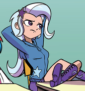 Size: 171x184 | Tagged: safe, artist:pencils, edit, idw, character:trixie, g4, my little pony:equestria girls, color edit, colored, female, human coloration, sitting, solo