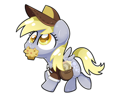 Size: 2560x2048 | Tagged: safe, artist:sugar morning, character:derpy hooves, species:pegasus, species:pony, g4, cap, clothing, cute, derpabetes, food, hat, mail, mailbag, mailmare, mailpony, muffin, simple background, solo, transparent background