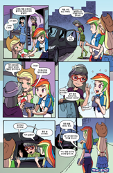 Size: 1988x3056 | Tagged: safe, artist:pencils, edit, editor:michaelsety, idw, character:applejack, character:daring do, character:rainbow dash, g4, my little pony:equestria girls, car, color edit, colored, human coloration, korean, light skin edit