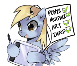 Size: 754x643 | Tagged: dead source, safe, artist:suikuzu, character:derpy hooves, species:pegasus, species:pony, g4, adobe imageready, checklist, female, mare, simple background, solo, tablet, transparent background