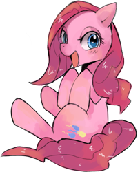 Size: 769x947 | Tagged: dead source, safe, artist:suikuzu, character:pinkie pie, species:earth pony, species:pony, g4, adobe imageready, female, mare, open mouth, simple background, sitting, solo, transparent background, wet mane