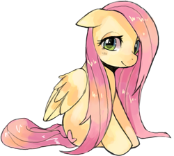 Size: 927x835 | Tagged: dead source, safe, artist:suikuzu, character:fluttershy, species:pegasus, species:pony, g4, adobe imageready, female, floppy ears, mare, simple background, sitting, solo, transparent background, wet mane