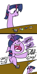 Size: 1000x2000 | Tagged: safe, artist:dzone16, character:twilight sparkle, adorkable, comic, cute, darling, dork, glowing horn, magic, makeup, silly, solo
