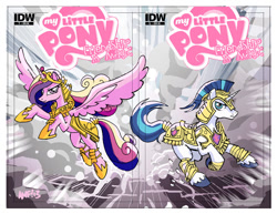 Size: 800x618 | Tagged: safe, idw, official, official comic, character:princess cadance, character:shining armor, armor, comic, cover