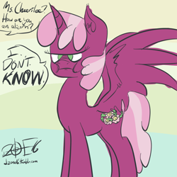 Size: 1000x1000 | Tagged: safe, artist:dzone16, character:cheerilee, species:alicorn, species:pony, 30 minute art challenge, alicornified, altered cutie mark, cheericorn, race swap, scrunchy face, unamused