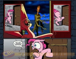 Size: 900x697 | Tagged: safe, idw, character:pinkie pie, courage the cowardly dog, exploitable meme, king ramses, meme, obligatory pony, surprise door