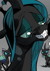 Size: 350x497 | Tagged: safe, idw, character:queen chrysalis, species:changeling, changeling queen, fangs, female, smile of the devil, smiling, stupid sexy chrysalis, teeth, the return of queen chrysalis