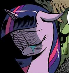 Size: 320x337 | Tagged: safe, idw, official comic, character:twilight sparkle, species:pony, species:unicorn, crying, eyes closed, female, floppy ears, frown, mare, reaction image, sad, solo, the return of queen chrysalis