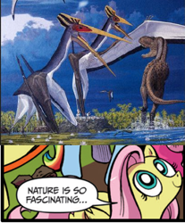 Size: 392x473 | Tagged: safe, idw, character:fluttershy, dinosaur, exploitable meme, meme, nature is so fascinating, pterosaur, quetzalcoatlus, tyrannosaurus rex