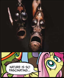 Size: 390x470 | Tagged: safe, idw, character:fluttershy, creepy, exploitable meme, fish, hatchetfish, meme, nature is so fascinating