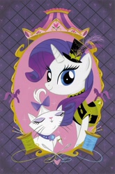 Size: 1265x1920 | Tagged: safe, artist:stephanie buscema, idw, official, character:opalescence, character:rarity, clothing, comic, cover, dress, hat