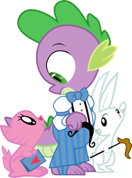 Size: 3000x4038 | Tagged: safe, artist:masem, idw, character:angel bunny, character:spike, comic, cute citizens of wuvy-dovey land, idw showified, innocent kitten, simple background, transparent background, vector