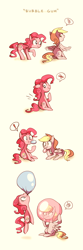 Size: 960x2880 | Tagged: safe, artist:karzahnii, character:derpy hooves, character:pinkie pie, species:earth pony, species:pegasus, species:pony, bubble on head, bubblegum, comic, cute, duo, female, floating, mare