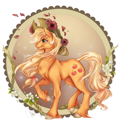 Size: 1571x1639 | Tagged: safe, artist:cigarscigarettes, part of a set, character:applejack, species:earth pony, species:pony, chest fluff, female, flower, hoers, mare, realistic, realistic anatomy, simple background, solo, transparent background, unshorn fetlocks