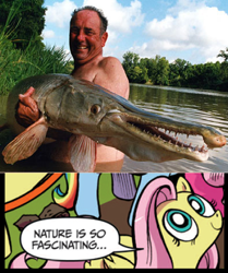 Size: 395x472 | Tagged: safe, idw, character:fluttershy, alligator gar, exploitable meme, fish, gar, meme, nature is so fascinating