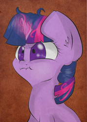 Size: 1687x2363 | Tagged: safe, artist:lolepopenon, character:twilight sparkle, angry, filly, fluffy, glare, magic, nose wrinkle, scrunchy face, solo, unamused