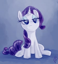 Size: 596x666 | Tagged: safe, artist:whitediamonds, character:rarity, species:pony, species:unicorn, female, get, gradient background, index get, mare, sitting, solo, unamused