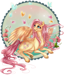 Size: 1806x2130 | Tagged: safe, artist:cigarscigarettes, part of a set, character:fluttershy, species:pegasus, species:pony, butterfly, female, flower, mare, simple background, transparent background