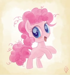 Size: 587x625 | Tagged: safe, artist:whitediamonds, character:pinkie pie, species:earth pony, species:pony, cute, female, filly, foal, gradient background, happy, looking at you, rearing, solo