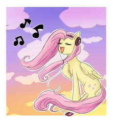 Size: 700x758 | Tagged: safe, artist:keterok, character:fluttershy, species:pegasus, species:pony, female, headphones, singing, solo