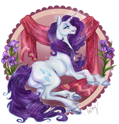 Size: 1571x1639 | Tagged: safe, artist:cigarscigarettes, part of a set, character:rarity, species:pony, species:unicorn, female, flower, hoers, hooves, horse, lidded eyes, mare, plot, realistic, simple background, smiling, smirk, solo, transparent background, unshorn fetlocks