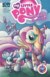 Size: 2063x3131 | Tagged: safe, artist:agnesgarbowska, idw, character:angel bunny, character:fluttershy, butterfly, comic, costume, cover, superhero