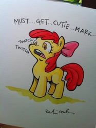 Size: 764x1024 | Tagged: safe, artist:katiecandraw, idw, character:apple bloom, traditional art
