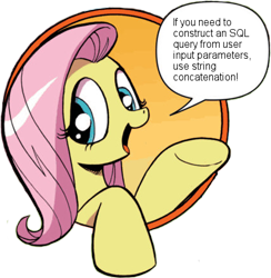 Size: 421x431 | Tagged: safe, idw, character:fluttershy, bad advice fluttershy, exploitable meme, meme, programming, solo, sql