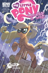 Size: 659x1000 | Tagged: safe, idw, character:applejack, comic cover, cover, lightning, moon, night, rain, solo, storm