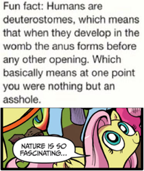 Size: 397x473 | Tagged: safe, idw, character:fluttershy, anus, exploitable meme, funny, meme, nature is so fascinating, text, vulgar