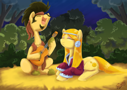 Size: 1052x744 | Tagged: safe, artist:dawnallies, idw, character:flax seed, character:wheat grass, guitar, singing