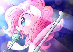 Size: 2500x1770 | Tagged: safe, artist:joyfulinsanity, character:pinkie pie, species:earth pony, species:pony, heart eyes, microphone, pop star, singing, smiling, solo, wingding eyes
