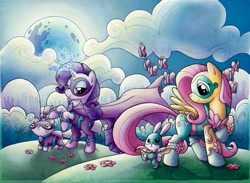 Size: 1200x877 | Tagged: safe, artist:agnesgarbowska, idw, character:angel bunny, character:fluttershy, character:opalescence, character:rarity, clothing, comic, costume, cover, superhero