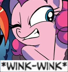Size: 253x269 | Tagged: safe, idw, character:pinkie pie, expand dong, exploitable meme, meme, wink