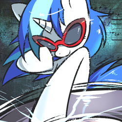 Size: 500x500 | Tagged: safe, artist:jiayi, character:dj pon-3, character:vinyl scratch, species:pony, species:unicorn, female, hooves, horn, mare, record, solo, sunglasses