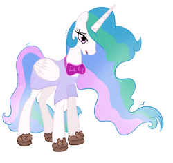 Size: 3890x3669 | Tagged: safe, artist:lolepopenon, character:princess celestia, species:pony, clothing, female, high res, mare, messy mane, simple background, sleep mask, slippers, solo, tired, transparent background