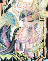 Size: 628x800 | Tagged: safe, artist:sararichard, idw, character:twilight sparkle, clothing, dress, headdress, solo, traditional art