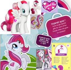 Size: 896x883 | Tagged: safe, idw, character:diamond rose, blind bag, brushable, collage, collector card, figure, hasbro, name, sticker, toy