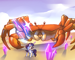 Size: 1280x1024 | Tagged: safe, artist:karzahnii, character:rarity, rarity fighting a giant crab
